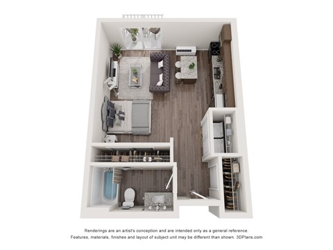 Studio 1 bathroom FP O at Technology Park Apartments, Rochester, MN, 55901